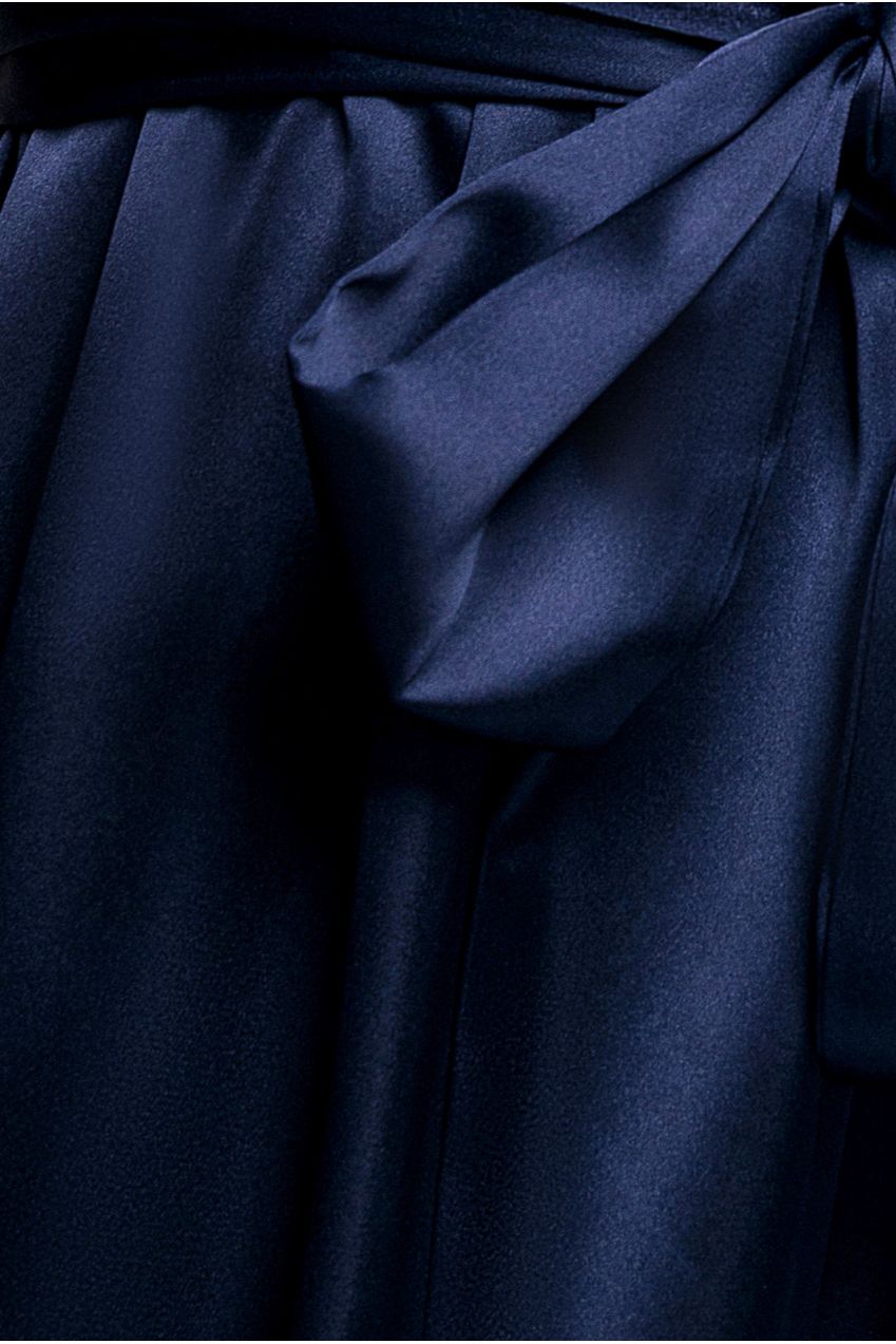 Goddiva Satin Flutter Sleeve Wrap Midi Dress - Navy Blue