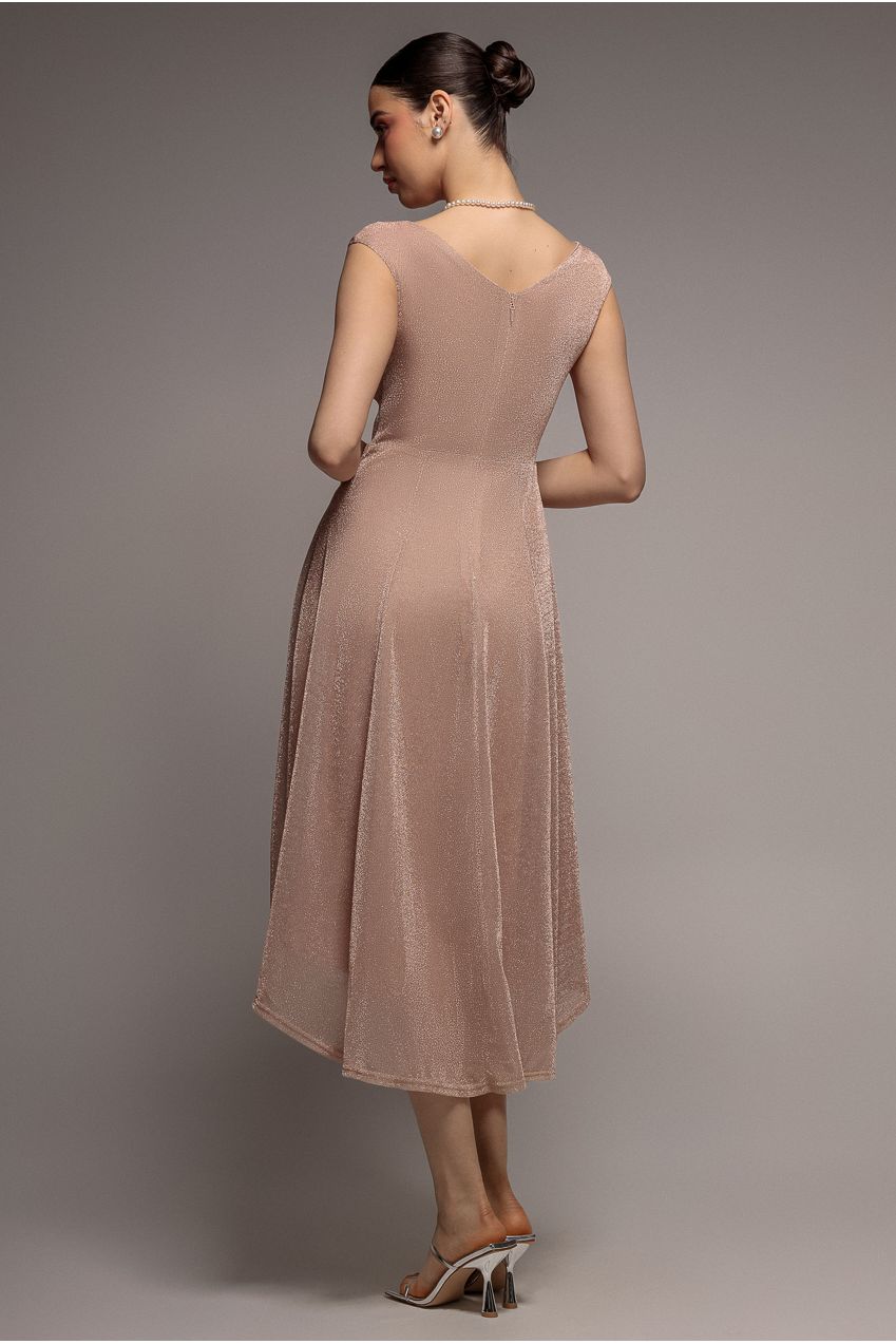 Goddiva Off The Shoulder Lurex High Low Dress - Nude