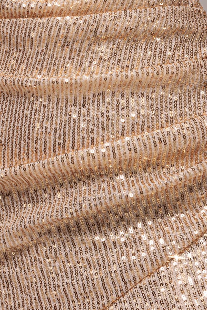 Goddiva Bardot Sequin Pleated Maxi Dress - Gold