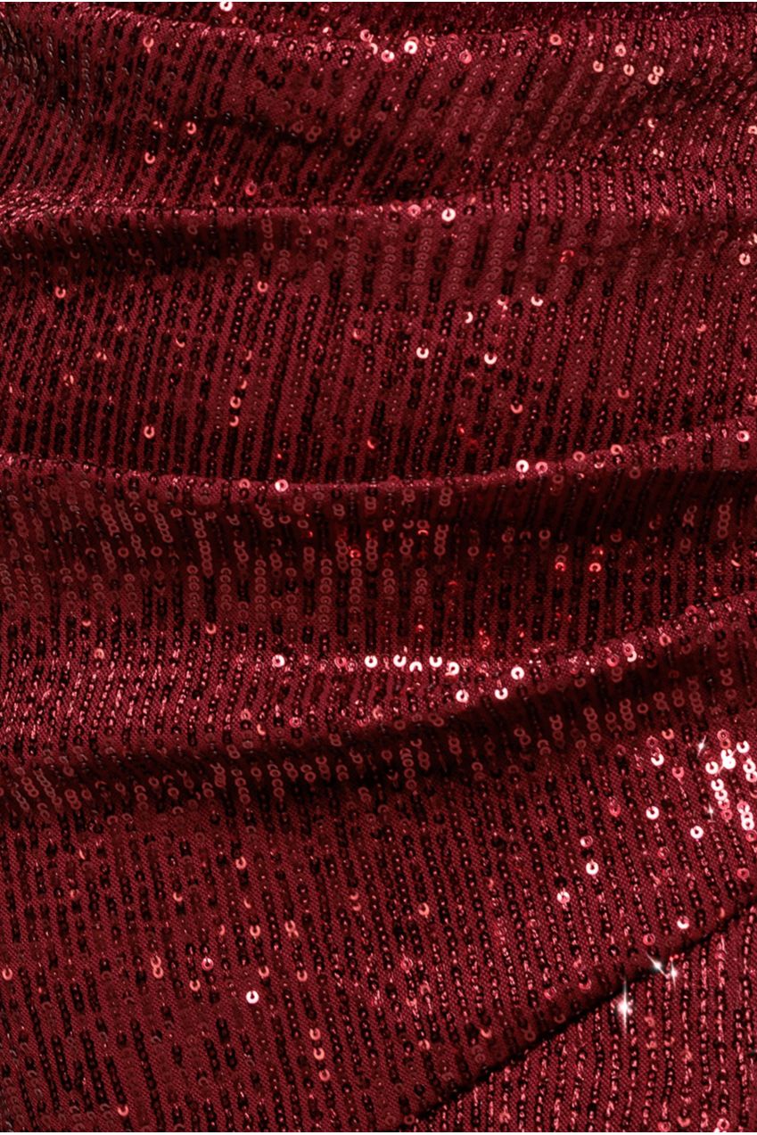 Goddiva Bardot Sequin Pleated Maxi Dress - Wine