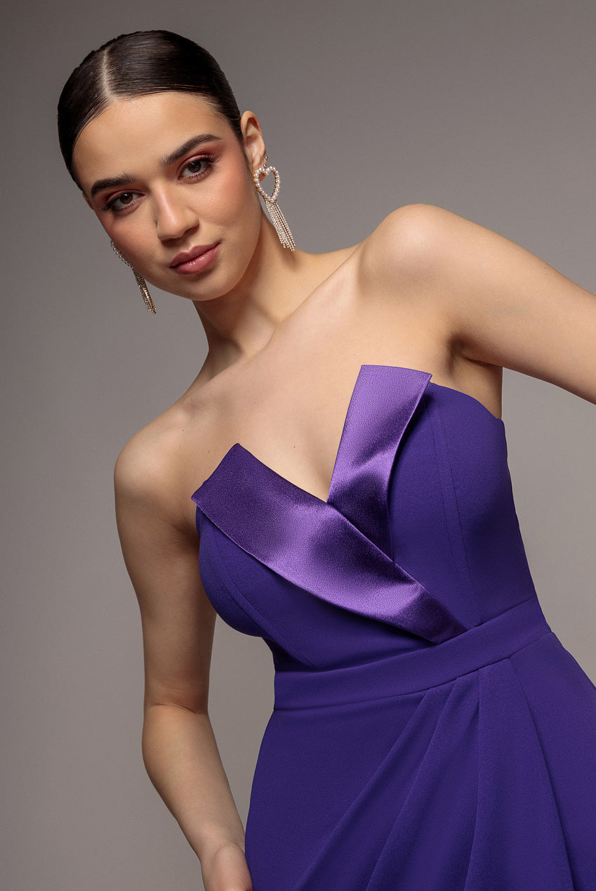 Goddiva Satin Collar Scuba Midi Dress - Purple