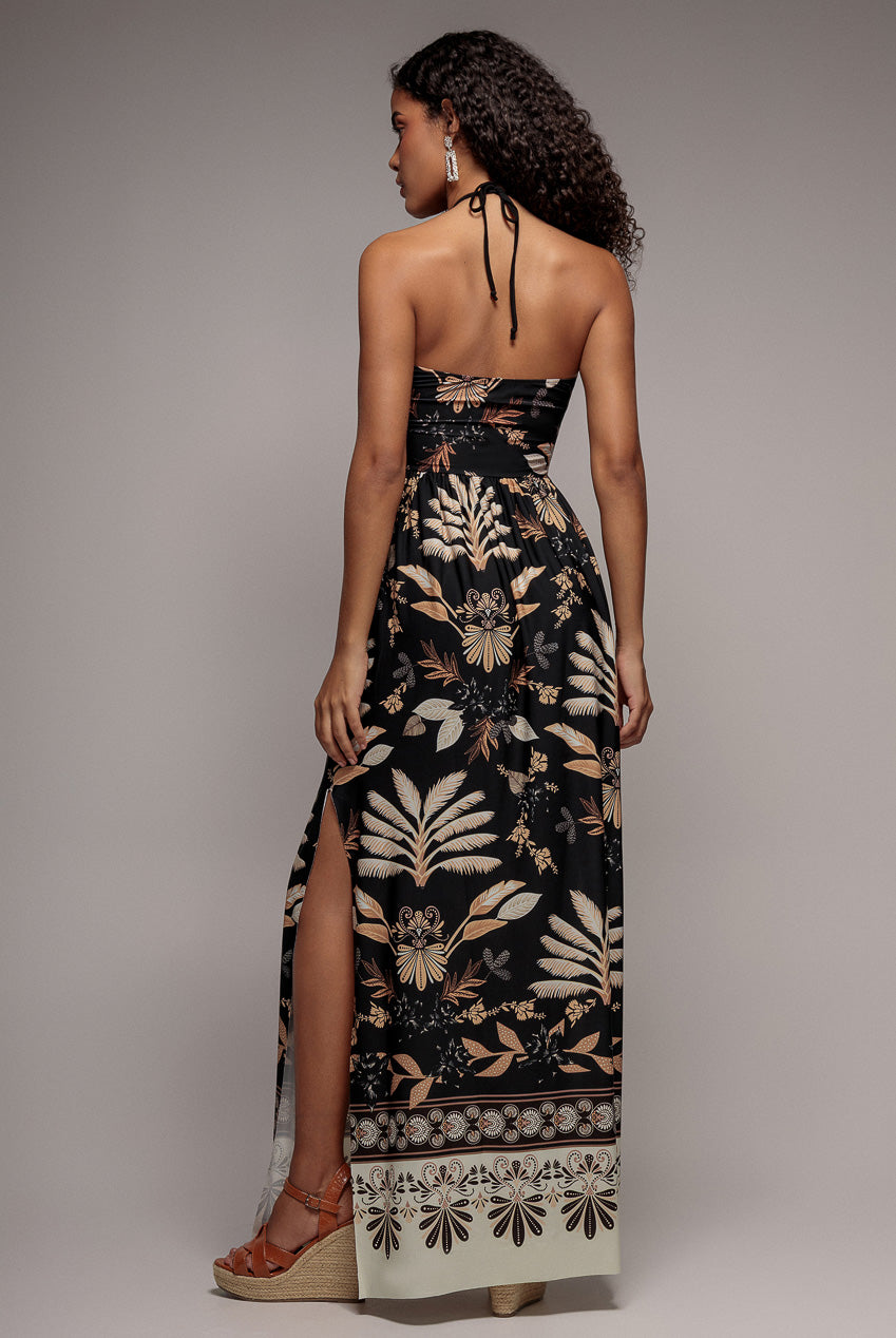 Goddiva Printed Tie Back Maxi - Black