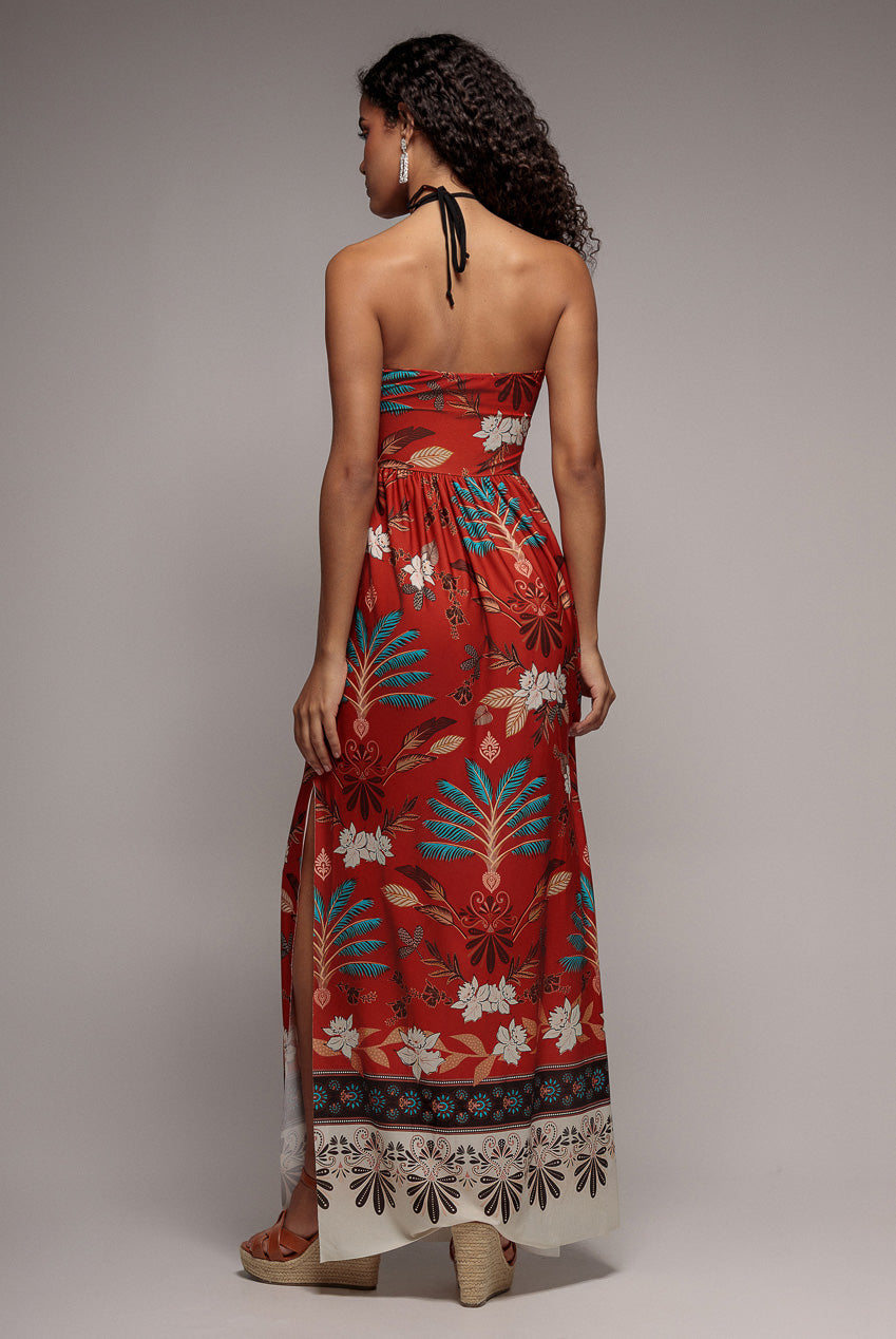 Goddiva Printed Tie Back Maxi - Orange