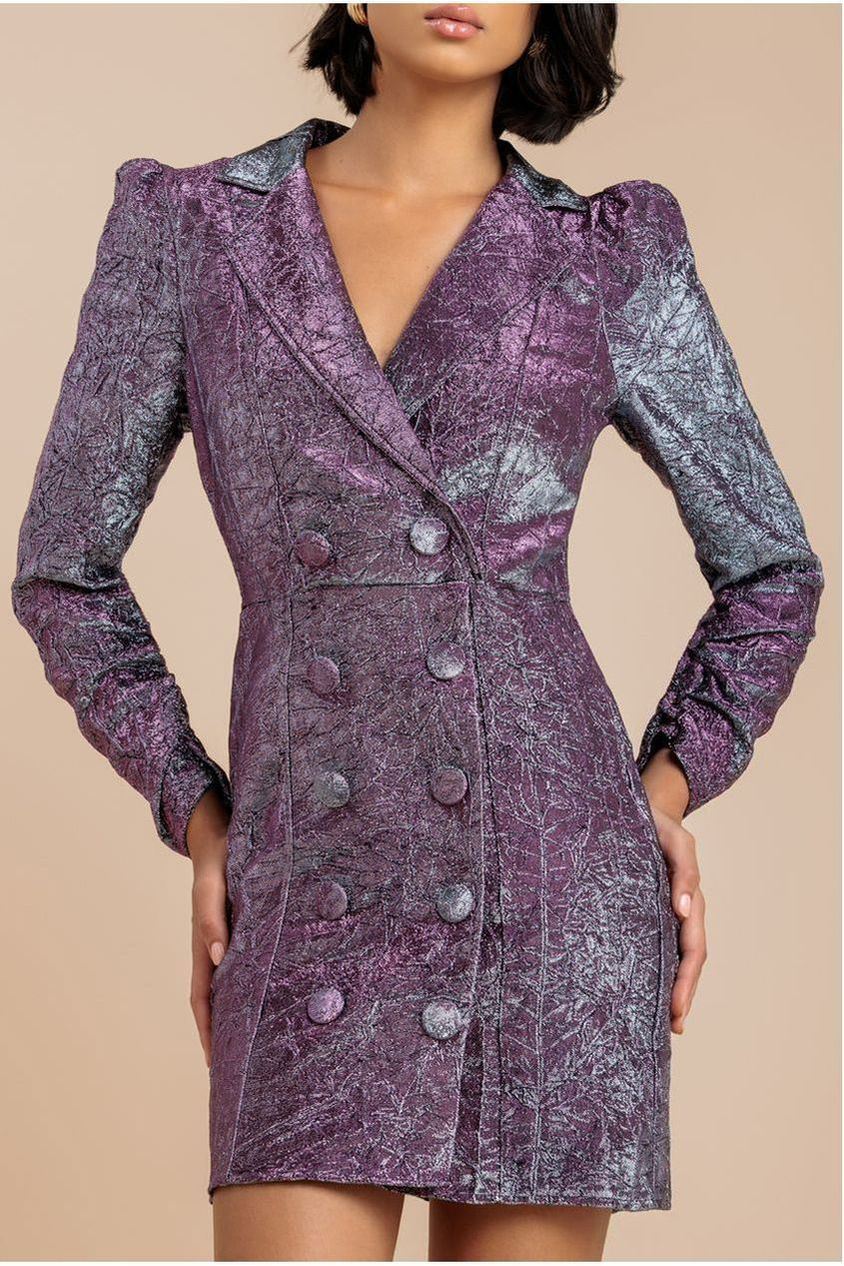 Goddiva Iridescent Foil Print Blazer Mini Dress - Silver