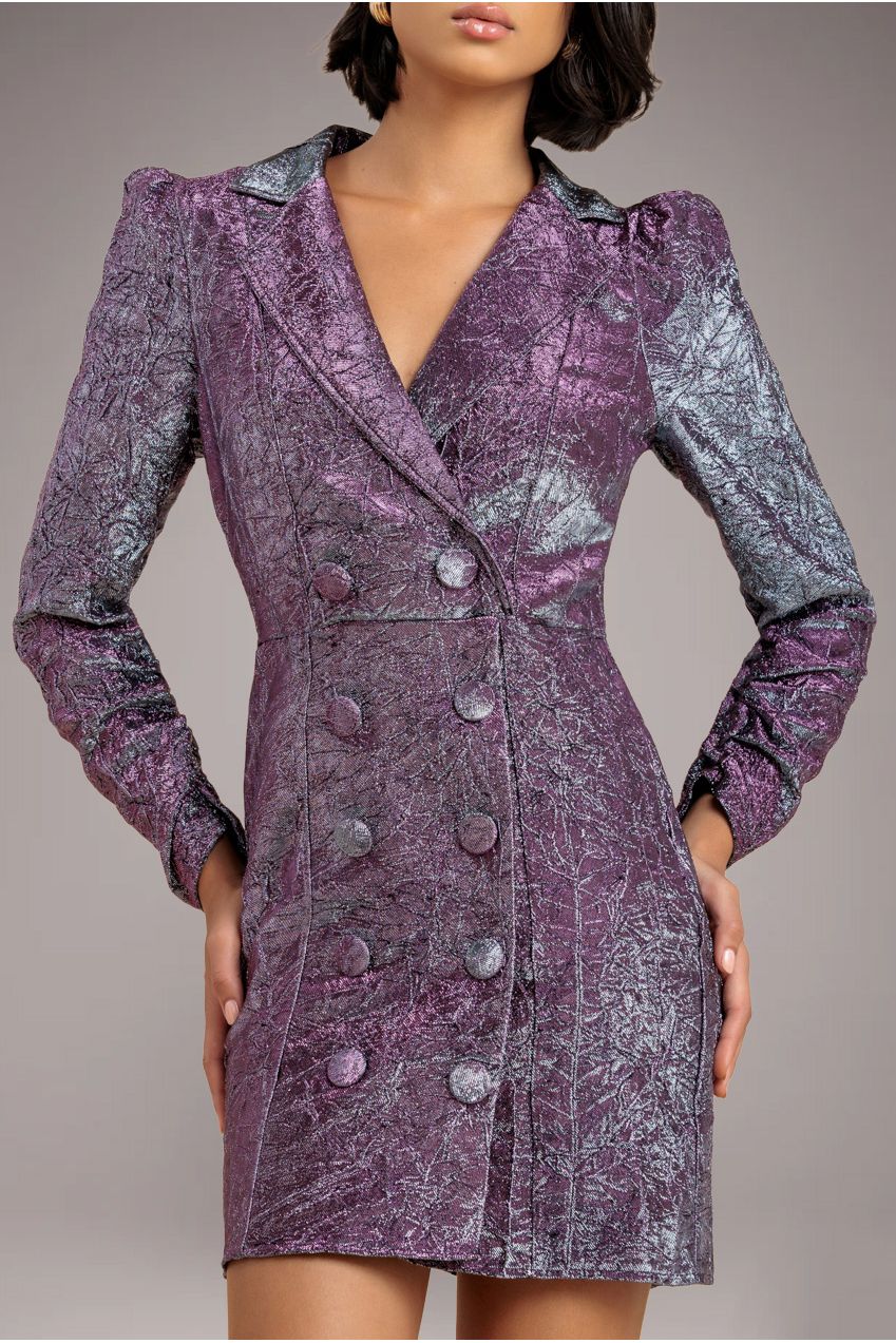 Goddiva Iridescent Foil Print Blazer Mini Dress - Silver