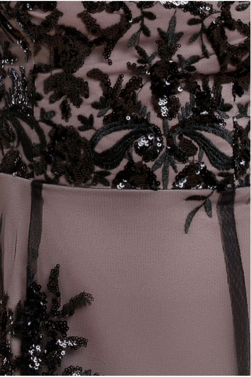 Goddiva Bardot Sequin & Lace High Low Midi - Black