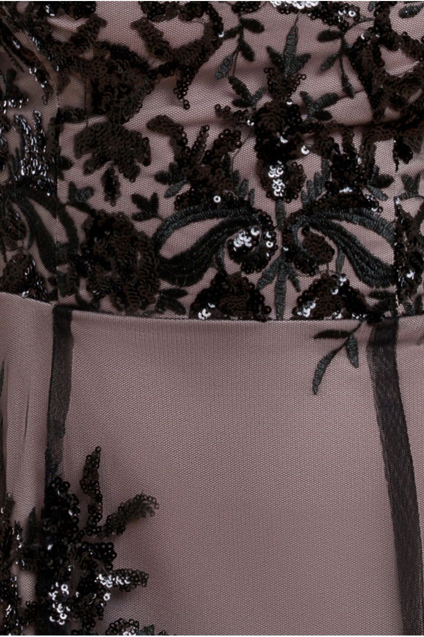 Goddiva Bardot Sequin & Lace High Low Midi - Black