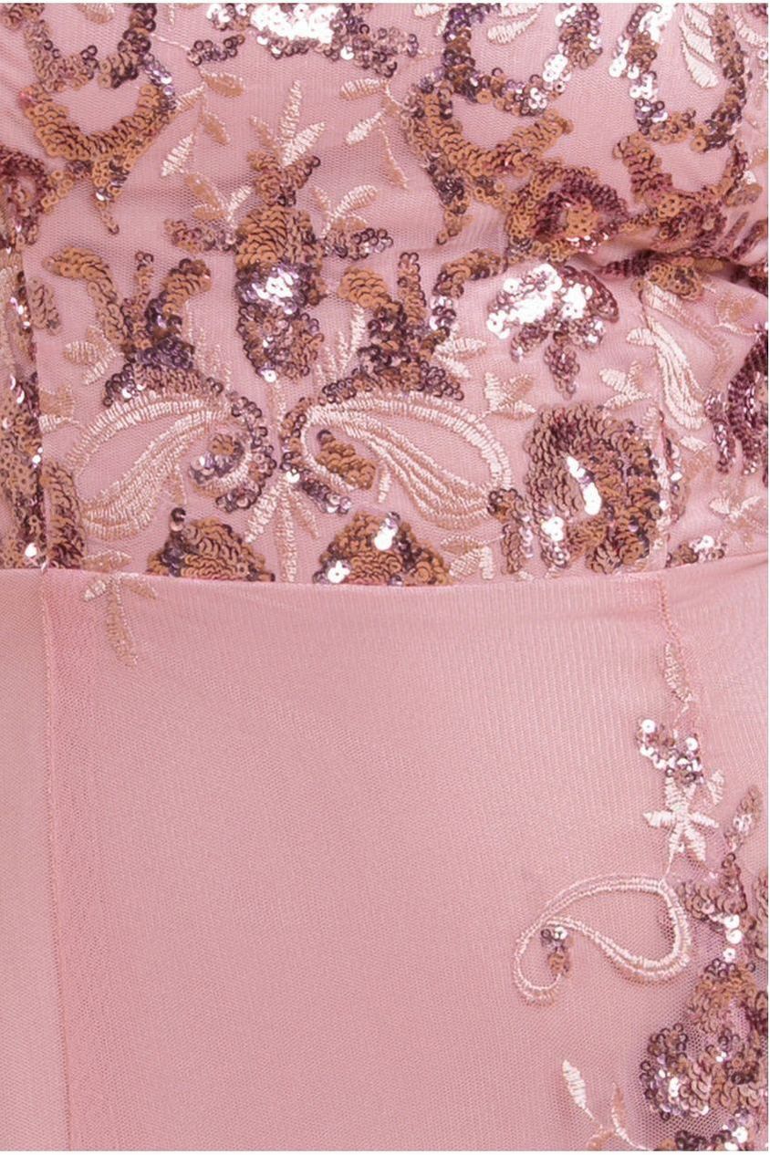Goddiva Bardot Sequin & Lace High Low Midi - Blush