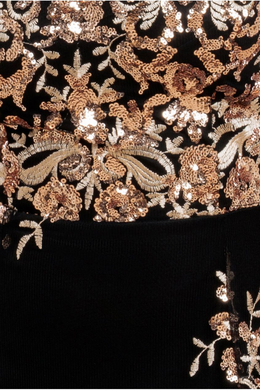 Goddiva Bardot Sequin & Lace High Low Midi - Champagne