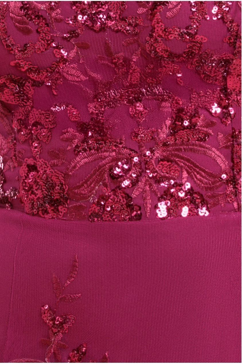 Goddiva Bardot Sequin & Lace High Low Midi - Magenta
