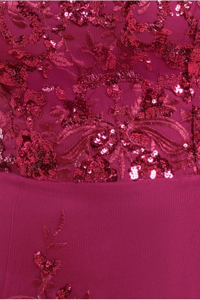 Goddiva Bardot Sequin & Lace High Low Midi - Magenta