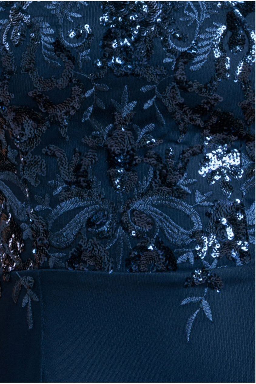 Goddiva Bardot Sequin & Lace High Low Midi - Navy