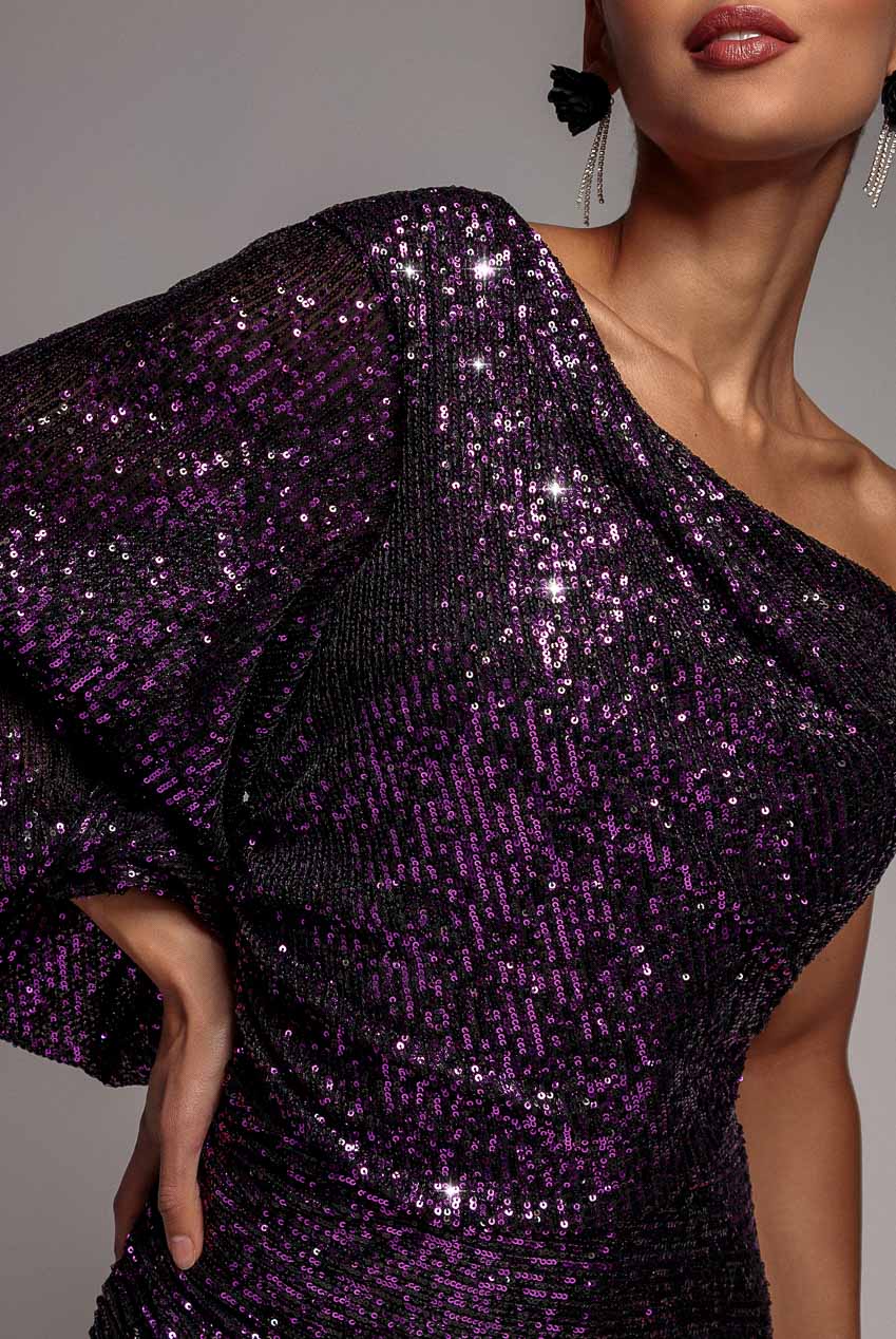 Goddiva One Shoulder Asymmetric Midi Dress - Purple