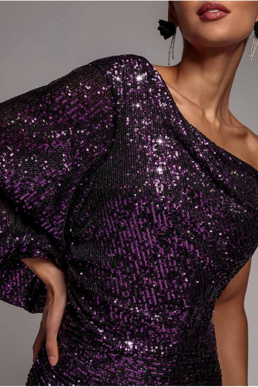 Goddiva One Shoulder Asymmetric Midi Dress - Purple