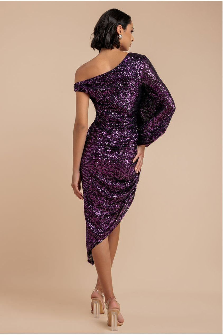Goddiva One Shoulder Asymmetric Midi Dress - Purple