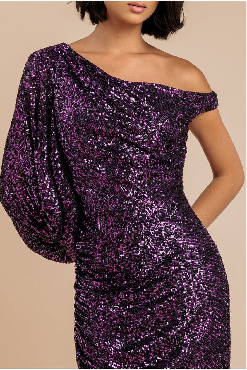Goddiva One Shoulder Asymmetric Midi Dress - Purple