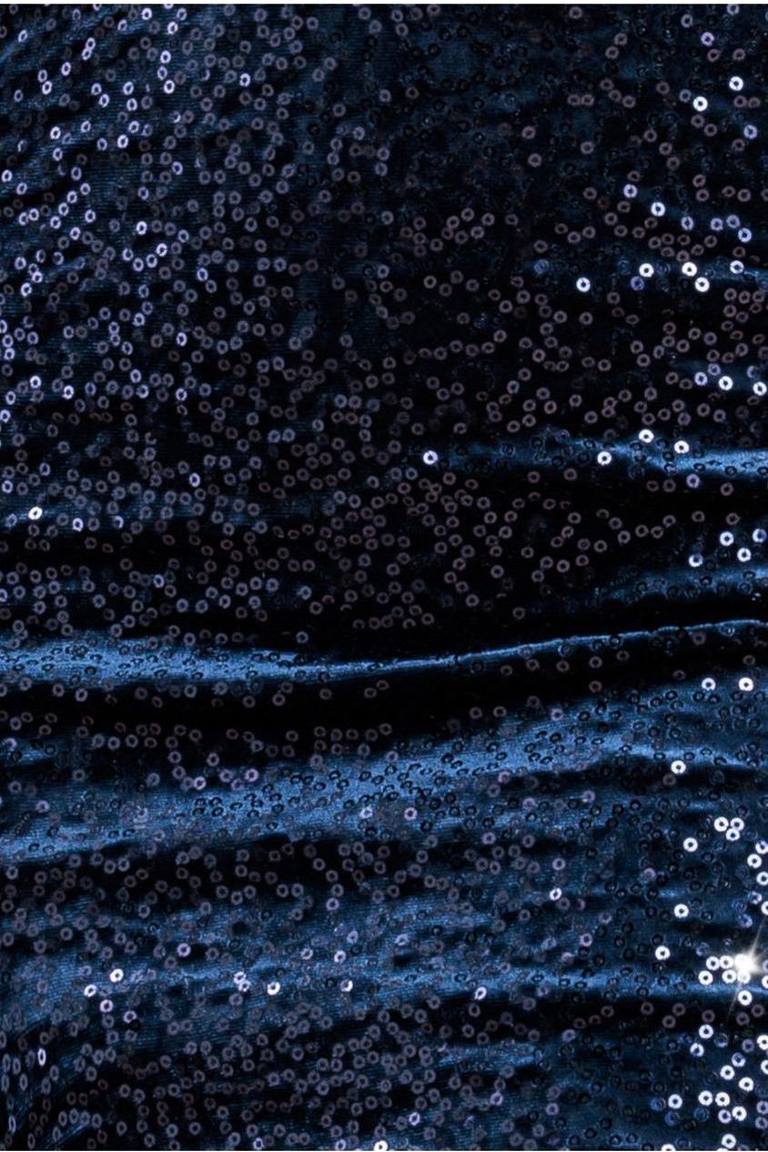 Goddiva Bandeau Sequin & Velvet Midi Dress - Navy