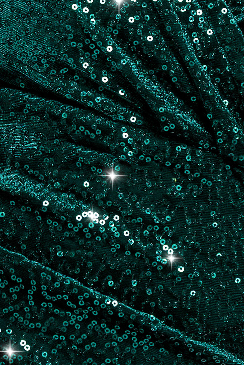 Goddiva Plus Sequin & Velvet Bardot Midi - Emerald Green