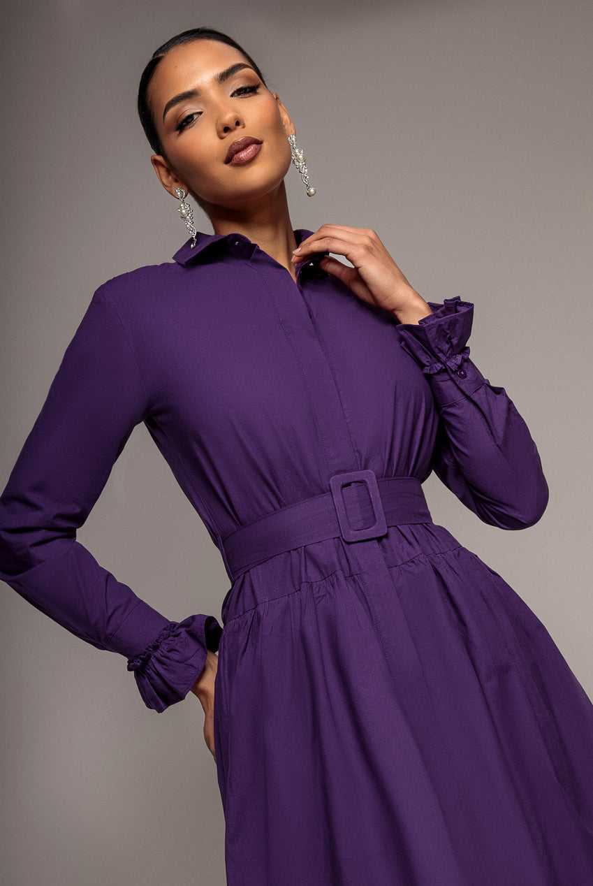 Goddiva Tiered Shirt Dress With Belt - Purple