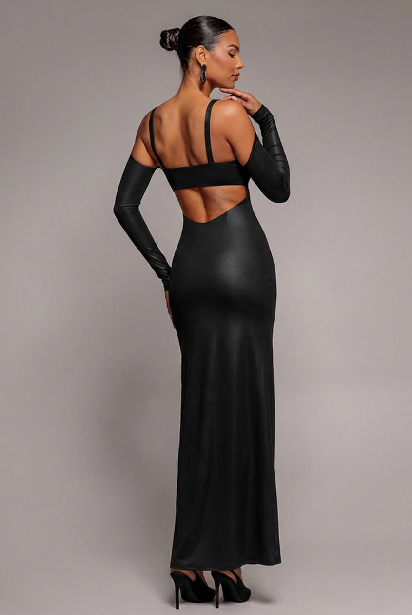 Goddiva Faux Leather Cut Out Maxi Dress - Black