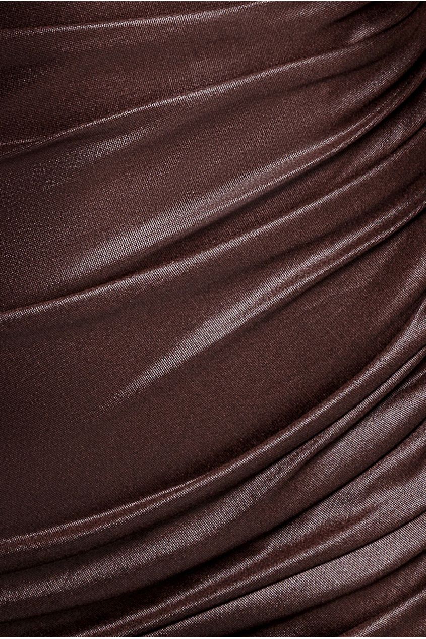 Goddiva Bandeau Faux Leather Midi Dress - Brown