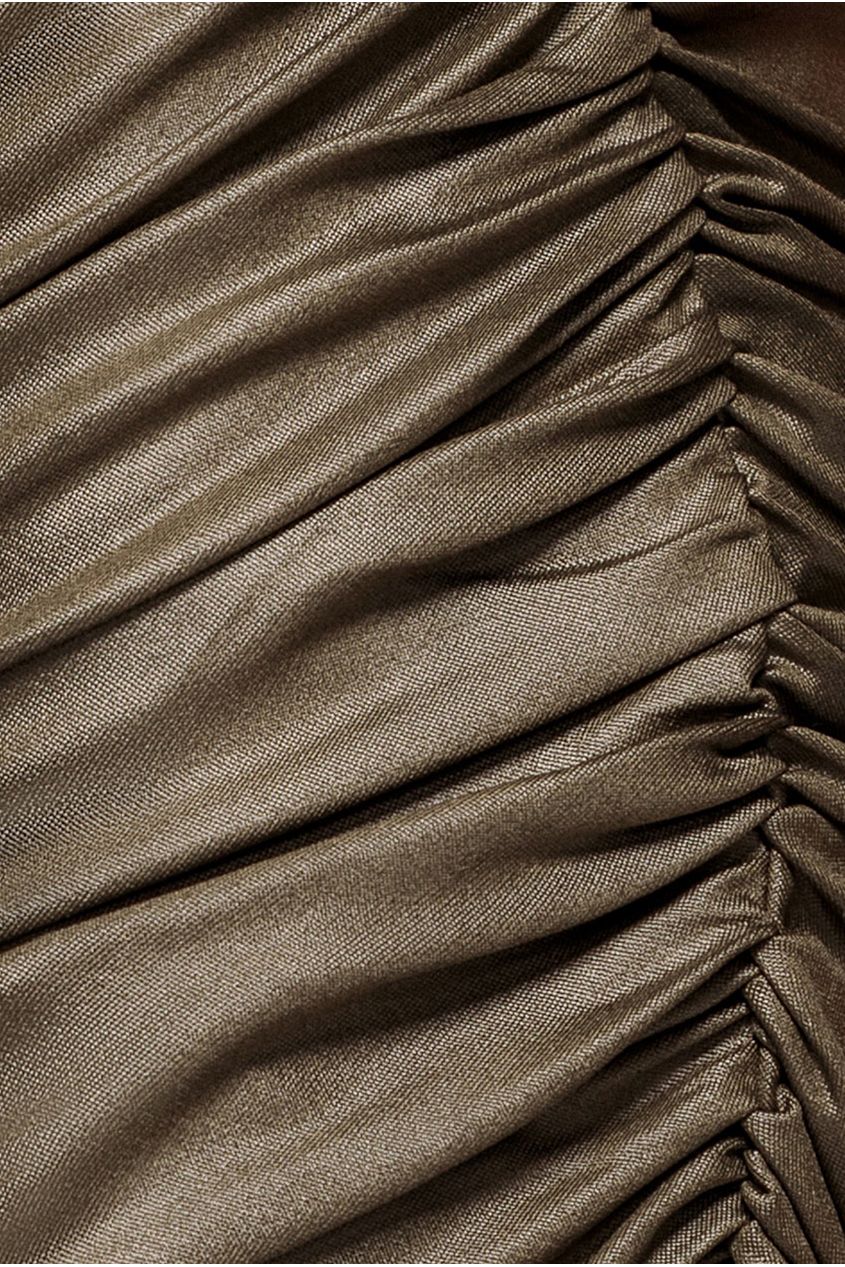 Goddiva Bandeau Faux Leather Midi Dress - Khaki