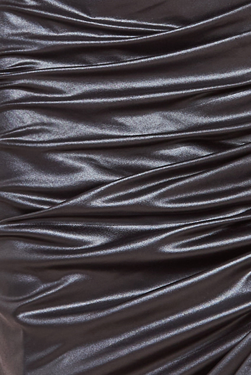 City Goddess Bandeau Faux Leather Midi Dress - Black