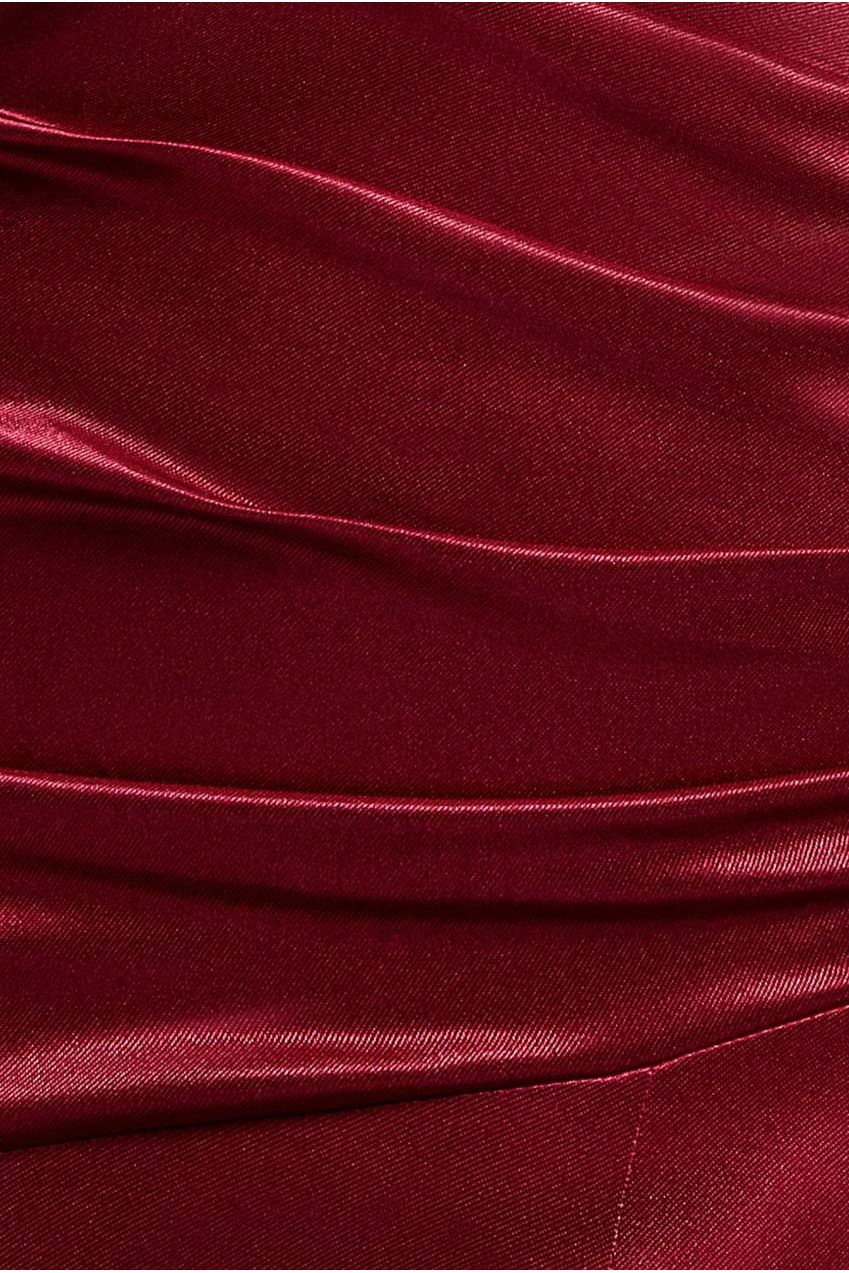 Goddiva Satin Off Shoulder Pleated Maxi Dress - Berry