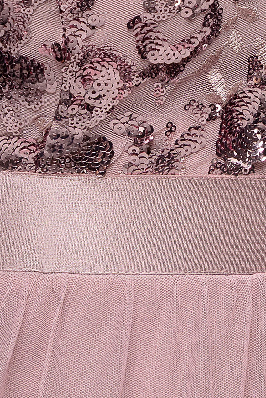 Goddiva Scallop Bardot Ruffle Mesh Maxi - Blush