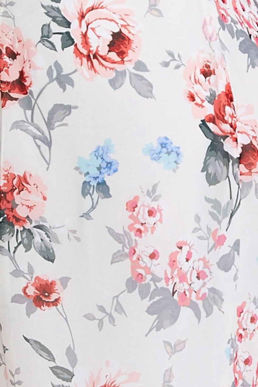 Goddiva Floral Printed Chiffon Ruffle Maxi - Cream