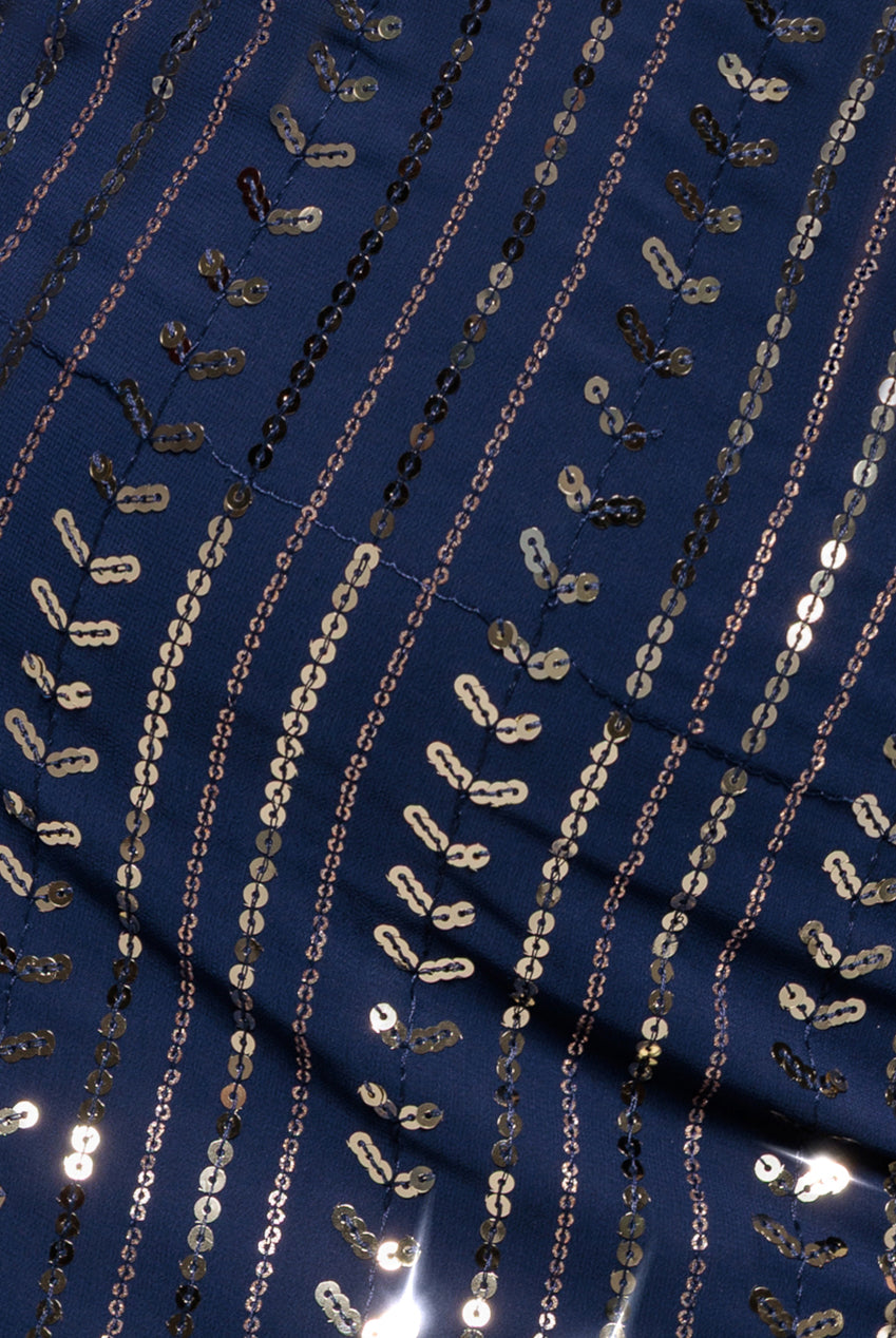 Goddiva Patterned Sequin Cut Out Midi Dress - Navy