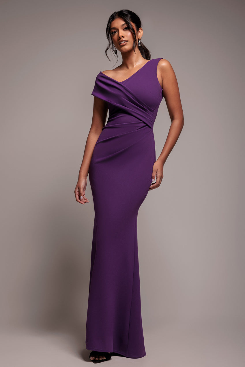 Goddiva Scuba Crepe Off The Shoulder Maxi - Purple