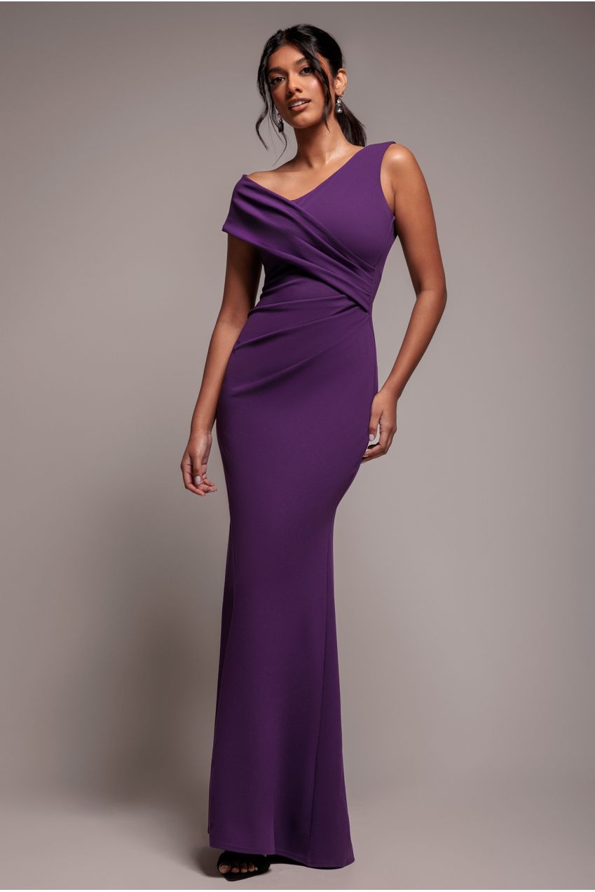 Goddiva Scuba Crepe Off The Shoulder Maxi - Purple