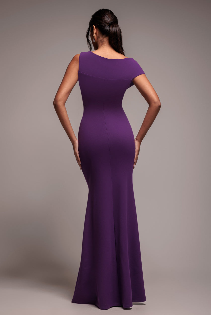 Goddiva Scuba Crepe Off The Shoulder Maxi - Purple