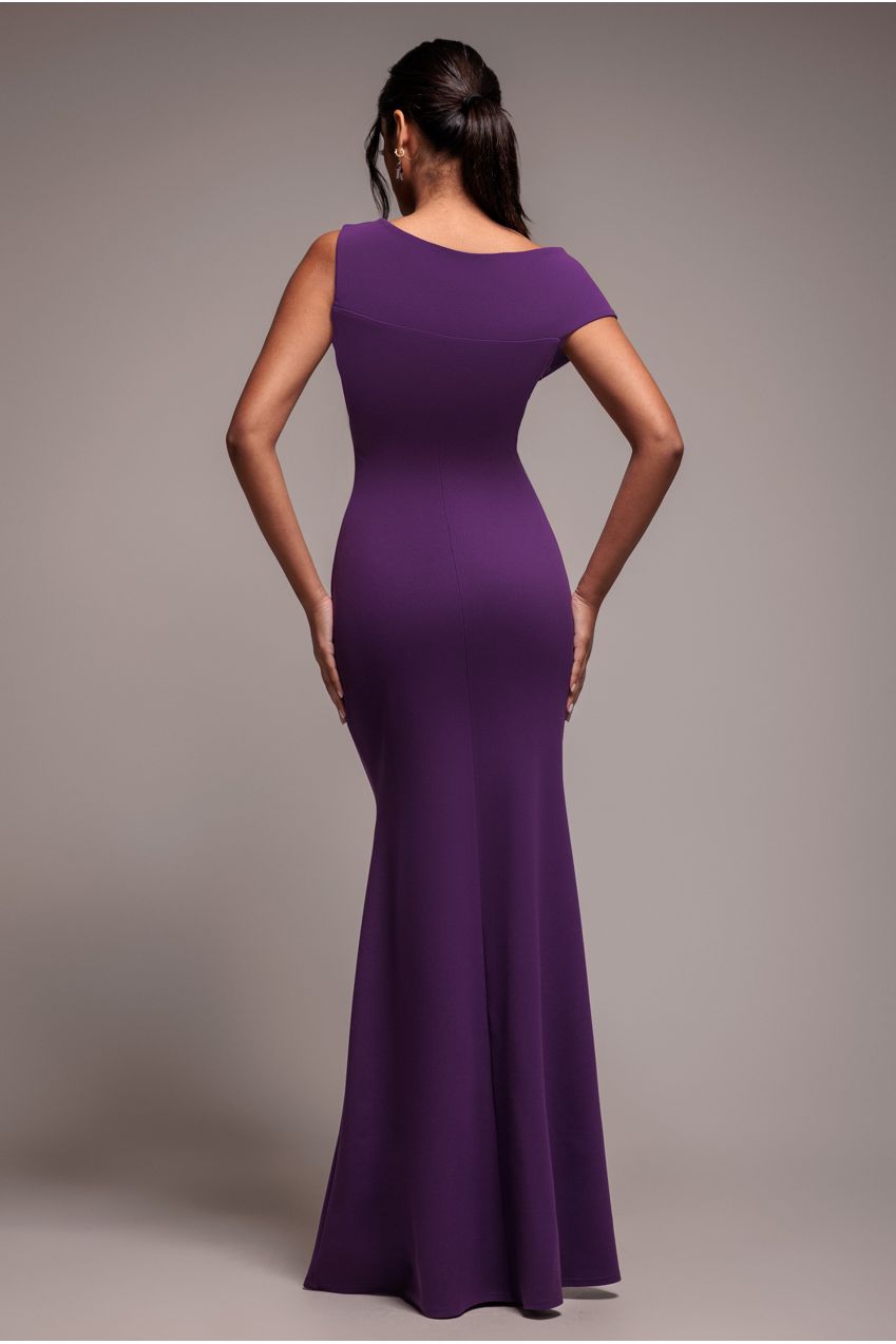 Goddiva Scuba Crepe Off The Shoulder Maxi - Purple