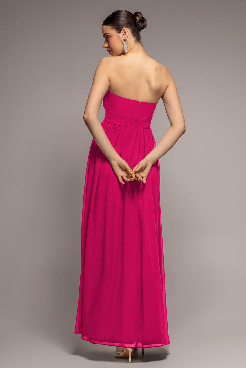 Goddiva Bridesmaids Chiffon Maxi Dress - Hot Pink