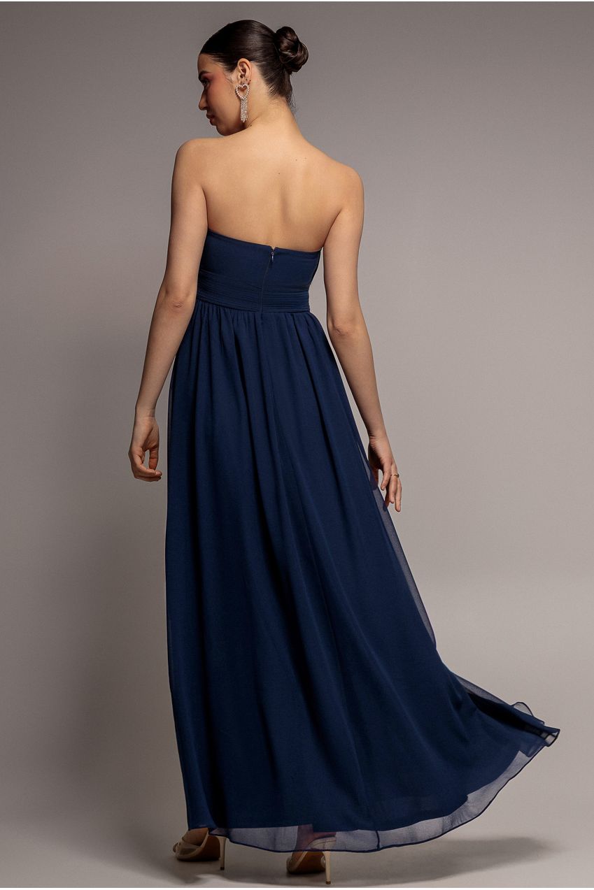 Goddiva Bridesmaids Chiffon Maxi Dress - Navy