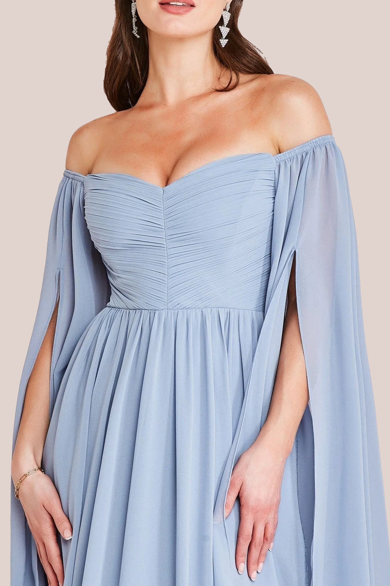 Goddiva Chiffon Off The Shoulder Maxi With Cape Sleeves - Blue