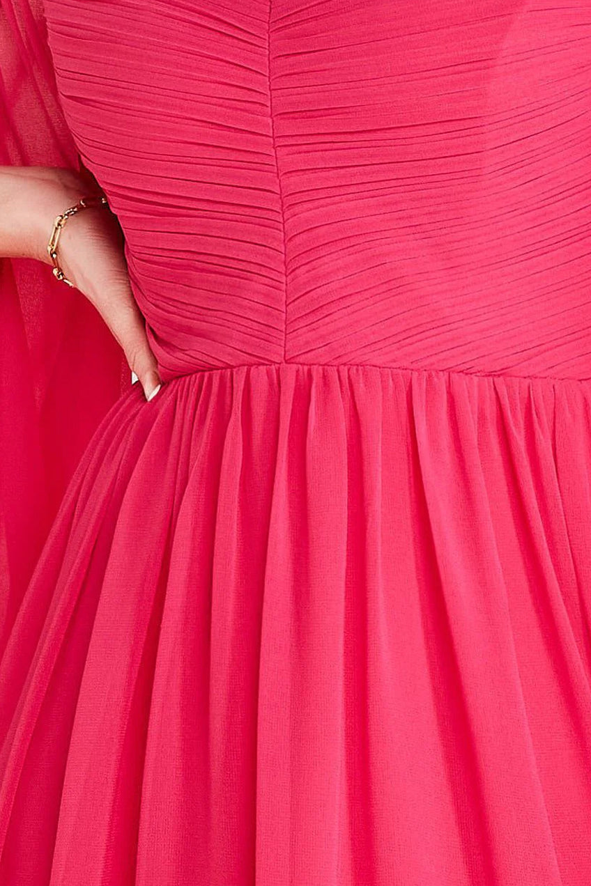 Goddiva Chiffon Off The Shoulder Maxi With Cape Sleeves - Hot Pink
