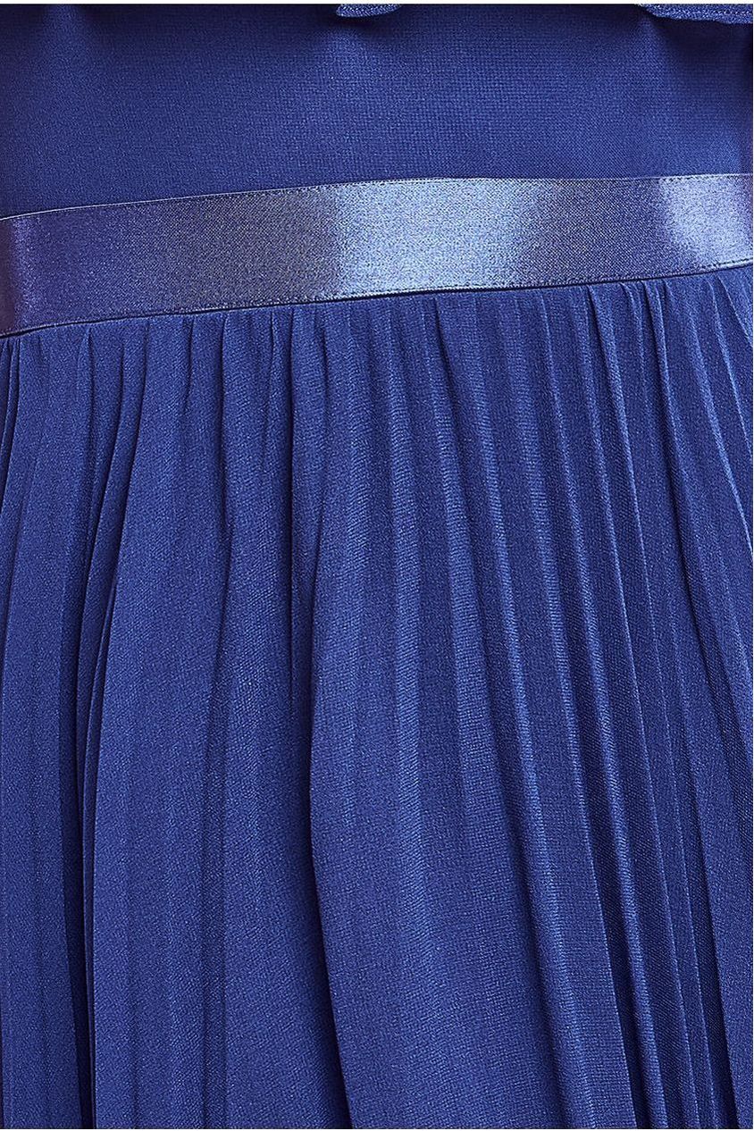 Goddiva Pleated Chiffon Off Shoulder Maxi Dress - Navy