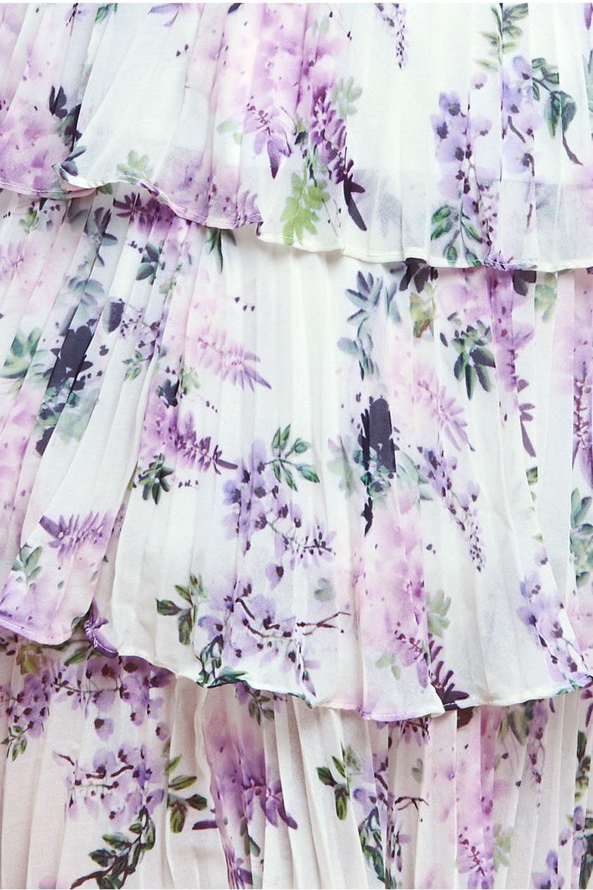 Goddiva Maternity Shirred Chiffon Floral Bardot Midi Dress - Multi