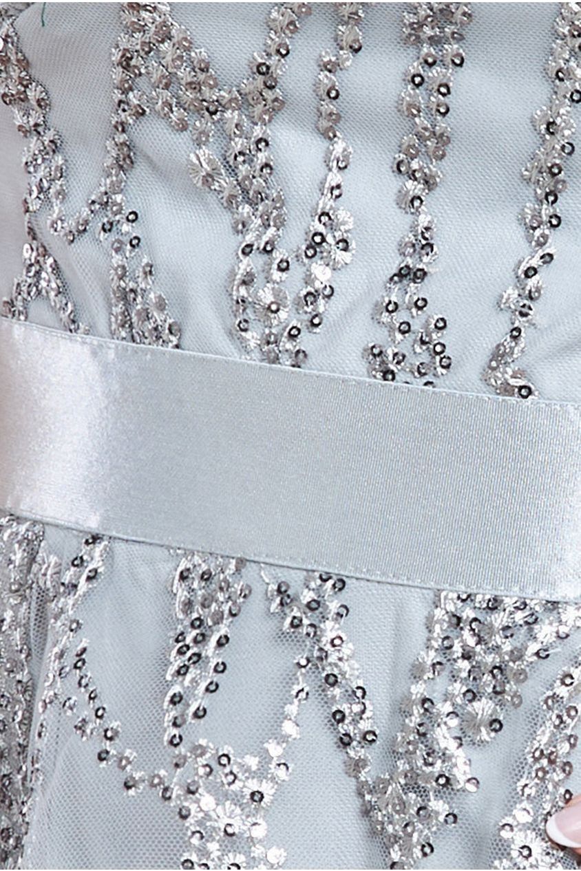 Goddiva Embroidered Mesh Tiered Midi Dress - Gray