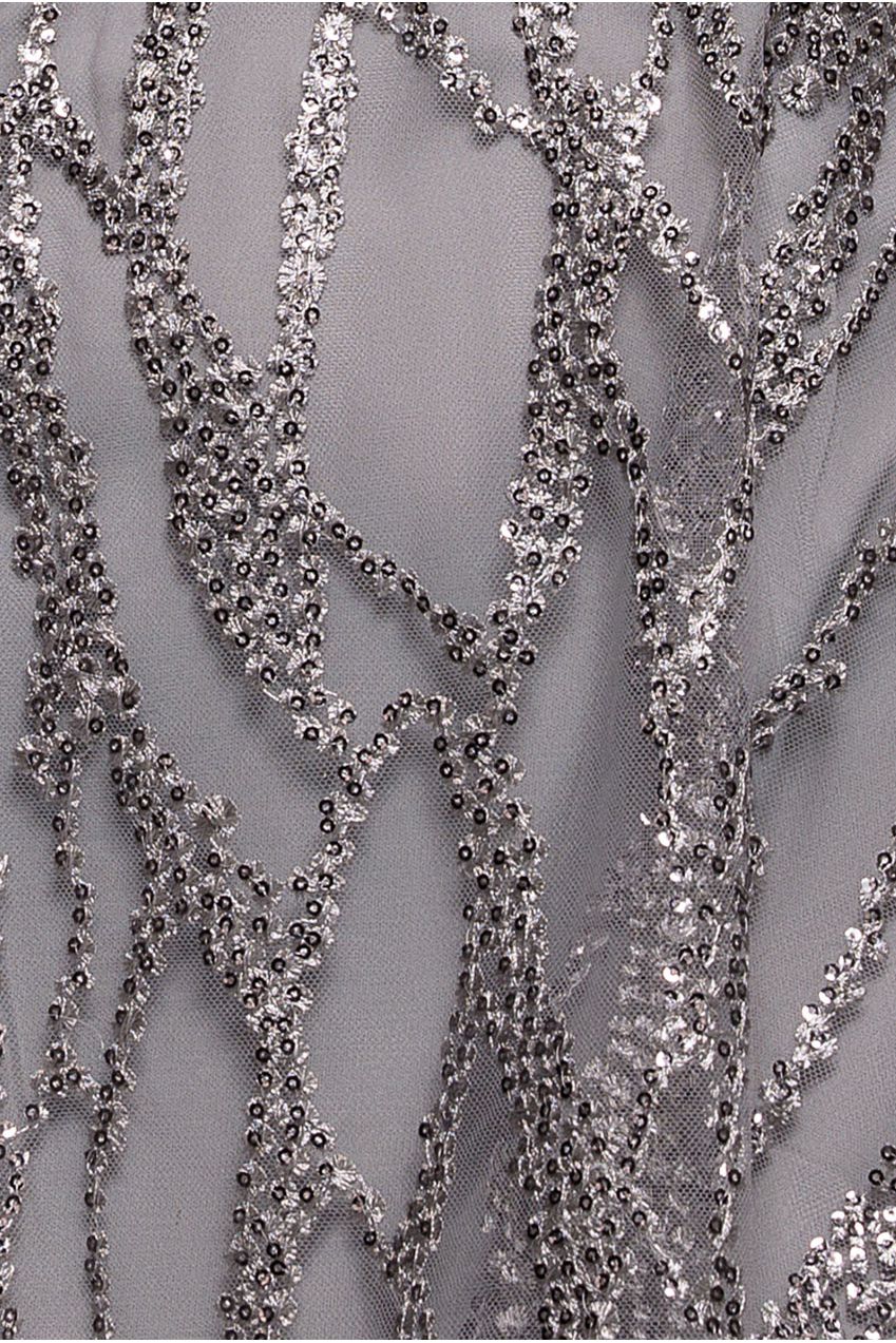 Goddiva Embroidered Mesh Tiered Midi Dress - Gray