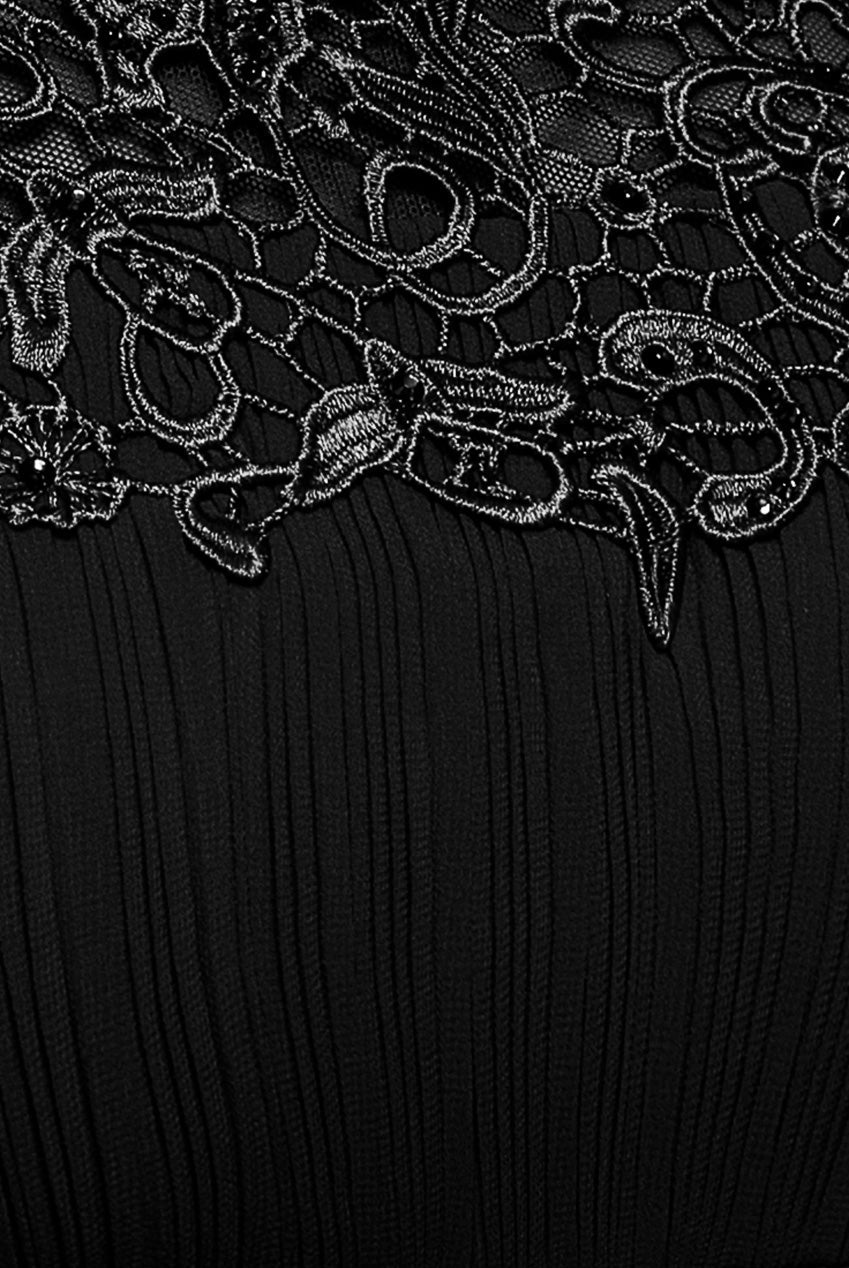 Goddiva Crochet & Pleated Top High Low Maxi - Black