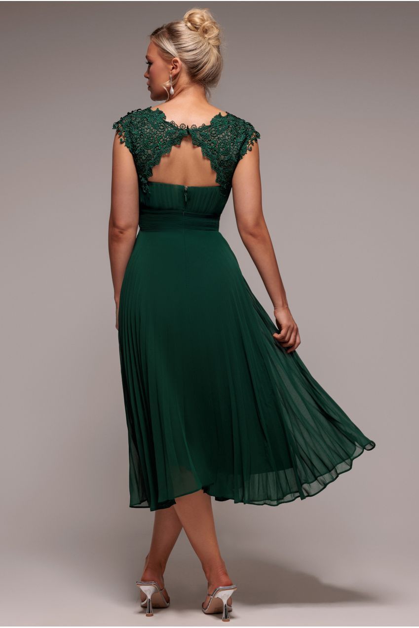 Goddiva Crochet & Pleated Top Midi - Emerald