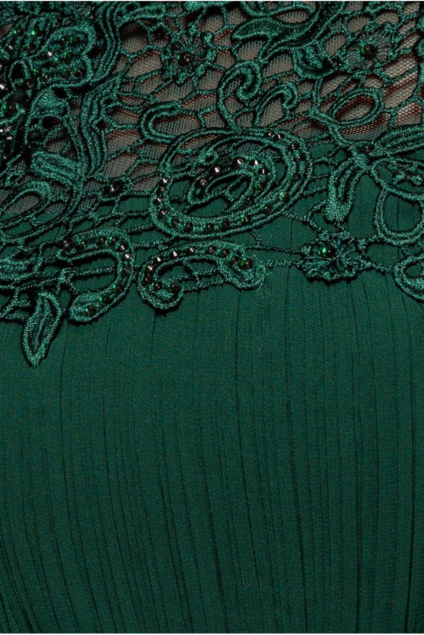 Goddiva Crochet & Pleated Top Midi - Emerald