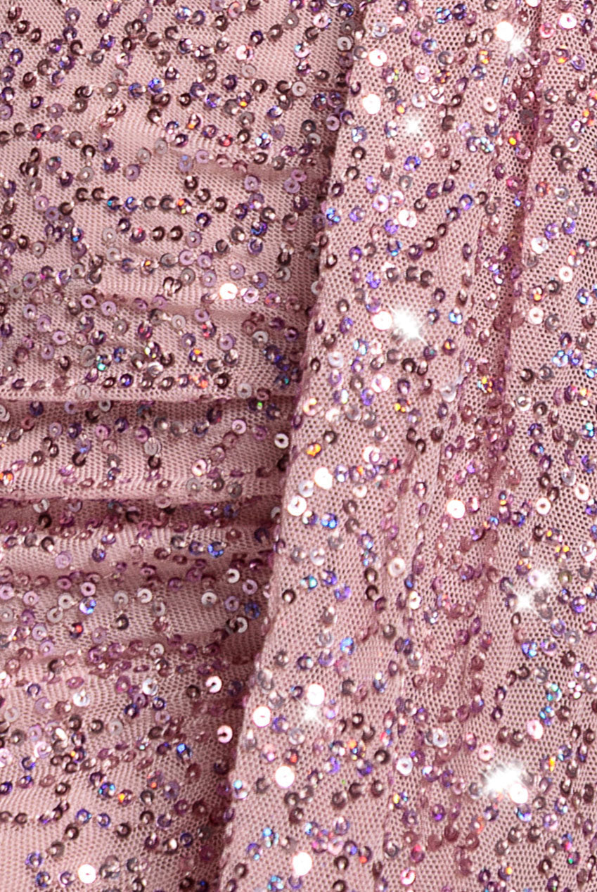 Goddiva Plunge V-Neck Sequin Maxi - Blush