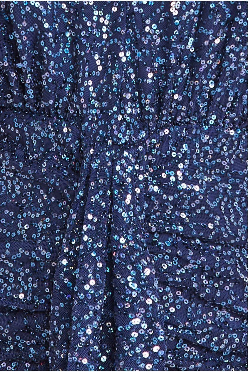 Goddiva Plunge V-Neck Sequin Maxi - Navy