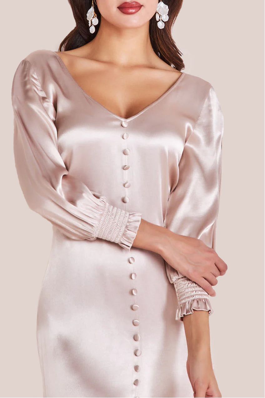 Goddiva Satin Viscose Front Split Maxi - Champagne