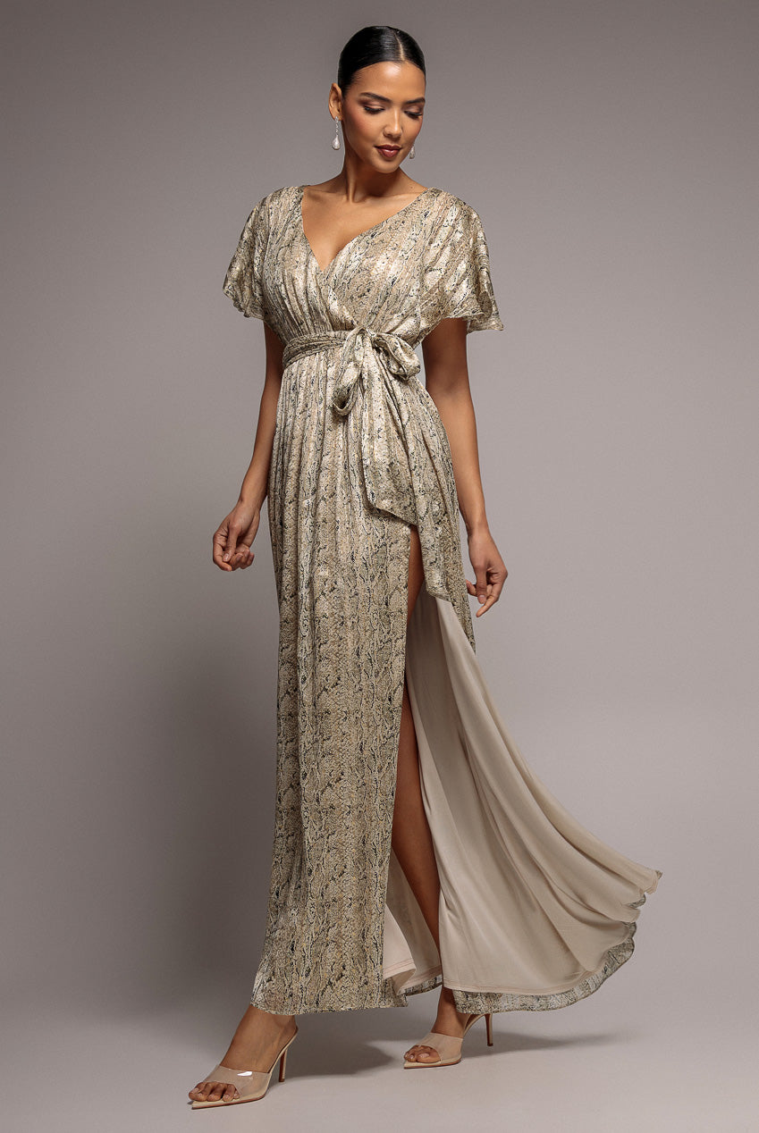 Goddiva Wrap Printed Chiffon Maxi Dress - Snakeprint